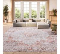 SAFAVIEH Tapis Traditionnel - Lavable en machine et antidérapant - Idéal pour les zones à fort passage - Tucson Collection, Tapis à poil court, Bleu et beige, 76 X 122 cm