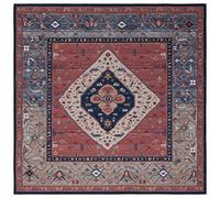 Safavieh Tapis Traditionnel - Lavable en Machine et Antidérapant - Idéal pour Les Zones à Fort Passage - Tucson Collection, Tapis à Poil Court, Rouille et Bleu, 183 x 183 cm