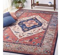 Safavieh Tapis Traditionnel - Lavable en Machine et Antidérapant - Idéal pour Les Zones à Fort Passage - Tucson Collection, Tapis à Poil Court, Rouille et Bleu, 152 x 244 cm