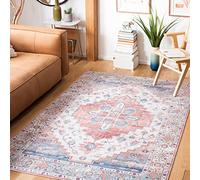 Safavieh Tapis Traditionnel - Lavable en Machine et Antidérapant - Idéal pour Les Zones à Fort Passage - Tucson Collection, Tapis à Poil Court, Bleu et Beige, 183 x 274 cm