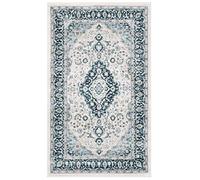 Safavieh Tapis Traditionnel pour Salon, Salle à Manger, Chambre à Coucher - Isabella Collection, Tapis à Poil Court, Crème et Bleu foncé, 61 X 91 cm