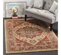 SAFAVIEH Tapis Traditionnel Pour Salon, Salle à manger, Chambre à coucher - Mahal Collection, Tapis à poil court, Rouge et Naturel, 155 X 231 cm