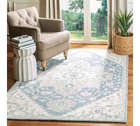 Safavieh Tapis Traditionnel pour Salon, Salle à Manger, Chambre à Coucher - Micro-Loop Collection, Tapis à Poil Court, Bleu et Ivoire, 90 x 90 cm