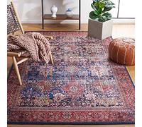 Safavieh Tapis Traditionnel Rug Idéal pour Les Zones à Fort Passage - Lavable en Machine et Antidérapant - Tucson Collection, Tapis à Poil Court, in Bleu Marine et Rouille, 91 X 152 cm