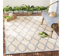 Safavieh Tapis Treillis pour intérieur et extérieur - Collection Beachhouse, Poils Courts, Couleur crème et Bleu, 155 x 229 cm