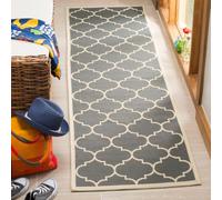 Safavieh Tapis Treillis pour intérieur et extérieur - Collection Courtyard - Poils Courts - Anthracite et Beige - 69 x 244 cm