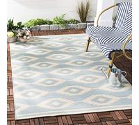 Safavieh Tapis Tribal d'intérieur ou d'extérieur rectangulaire tissé Collection Beachhouse BHS171 - Crème/Turquoise - 122 x 183 cm - pour Jardin, terrasse ou Tout Espace extérieur