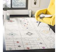 Safavieh Tapis Tribal marocain bohème pour Salon, Salle à Manger, Chambre à Coucher - Collection Adirondack, Poils Courts, Gris Clair et Turquoise, 155 x 229 cm