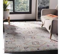 Safavieh Tapis Tribal marocain bohème pour Salon, Salle à Manger, Chambre à Coucher - Collection Adirondack - Poils Courts - Gris Clair et Rouge - 122 x 183 cm