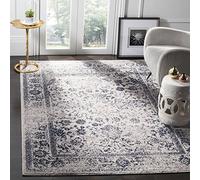 Safavieh Tapis Vintage à Poils Courts pour Salon, Salle à Manger, Chambre à Coucher - Collection Adirondack - Gris et Bleu Marine - 155 x 229 cm