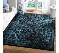 Safavieh Tapis Vintage à Poils Courts pour Salon, Salle à Manger, Chambre à Coucher - Collection Adirondack, Noir et Bleu Sarcelle, 155 x 229 cm