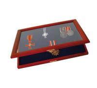 SAFE 5873 Vitrine en bois pour médailles | Insert en velours bleu royal amovible de 4 mm d'épaisseur pour accrocher ou attacher les médailles | Dimensions: 375x260x30 mm