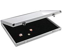 SAFE 5882 Vitrine Aluminium pour Pins & Minéraux - Présentoir Mural ou de Table - Couvercle Transparent - Plateau en Velours Noir - 395 x 300 x 45 mm