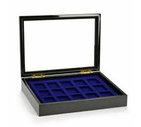 SAFE 5901 Vitrine de Collection Briquet - 15 Compartiments - Finition Laquée Piano Noir Brillant - Fermeture Magnétique - Intérieur Velours Bleu - Montage Murale Possible