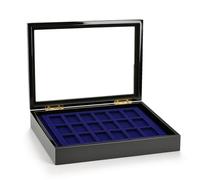 SAFE 5901 Vitrine de Collection ZIPPO - 15 Compartiments - Finition Laquée Piano Noir Brillant - Fermeture Magnétique - Intérieur Velours Bleu - Montage Murale Possible