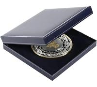 SAFE 7917 - Écrin à pièces Bleu foncé avec marquage argenté | pour 5 pièces (avec Capsules) | Présentation élégante | 160 x 160 x 35 mm