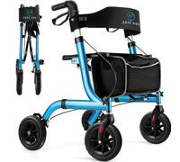 Safe Age Déambulateur 4 Roues Pliable et Léger avec Siège et Dossier - Rollator pour Adultes et Personnes Âgées, Intérieur et Extérieur, Poignées Réglables en Hauteur, avec Support de Canne et Sac