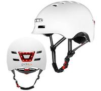 gridinlux® Casque Safe & Go Blanc Taille L | Lumière avant et arrière | Vélo et trottinette électrique | Mobilité urbaine | Unisexe | Certifié européen CE et RoHS