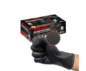 Safe Health Gants jetables en nitrile taille XL Noir, Résistants Épais 5,5 Mil, Texture Diamant Losange, Boîte de 90, Sans latex Sans poudre, Résistants à l'huile, Auto Mécanique Maintenance Plomberie