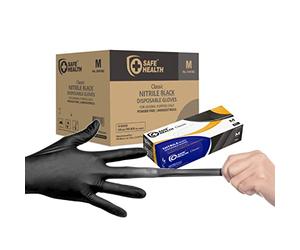 Safe Health Gants jetables industriels noirs en nitrile - Moyen | 3,5 mil caisse de 1000 | Sans poudre-Sans latex | Tatouage-Salon de beauté-Coiffeur Nail Studio-Réparation automobile