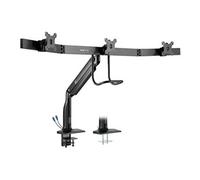 Safe-IT Precision-Placement Triple-Display Desk Clamp with Antimicrobial Tape for 17" to 32" Displays, USB Ports - Pied - pleine action - pour 3