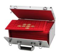 SAFE Mallette géante pour 600 médailles de 34 mm avec 15 plateaux - Mallette en aluminium avec serrure et poignée - Pour Monnaie de Paris & Arthus-Bertrand - 350 × 245 × 165 mm