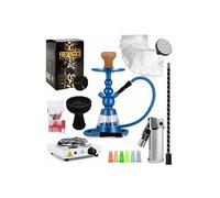 Safe Pack Narguilé Alu Bleu avec Filtres Tabac à Chicha Foyer Silicone Allume charbon Fresh Coco Aluminium et plus