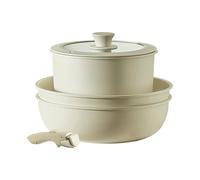 Safe Panspots Set - Batterie de cuisine antiadhésive en blanc crème | Poignée amovible pour poêles, marmites, adaptée aux cuisinières à gaz, électriques et à induction, facile à nettoyer, peu encombra