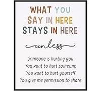 Safe Space Wall Art: “What You Say Stays In Here” - Office Decor for Counseling, HR, Social Worker & Wellness Rooms(Framed,16x24inch(40x60cm))