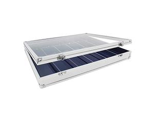SAFE Vitrine pour collection en aluminium, 6 compartiments | Présentoir pour minéraux avec couvercle transparent, à placer au mur horizontalement ou verticalement.