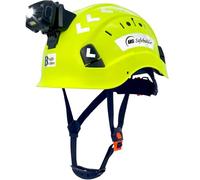 SAFEBUILDER Casque de sécurité avec phare, léger, respirant et ventilé avec lampe frontale pour la construction, le travail industriel et extérieur, protection de la tête, approuvé ANSI (jaune fluo +