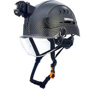 SAFEBUILDER G2C+H Casque de sécurité de type 2 classe C avec phare - Casque de sécurité avec lampe frontale ventilée - Travaux de construction en hauteur - ANSI industriel (G2C + visière transparente