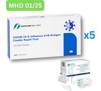 Safecare Corona & Influenza (grippe) Test rapide combiné | Autotest non professionnel | 5 pièces MHD 01/25 | ID : 2099 | Tests parahealth S (5 pièces, MHD 12/25)