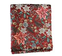 SAFECO-Nappe rouge en PE/coton à motifs roses, blancs et verts Poinsettia - 150 x 300 cm
