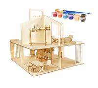 SafeCore - Maison de poupée en Bois avec Meubles pour Enfants, Maison de poupée à Monter soi-même et à Peindre sans Colle, 79 éléments en contreplaqué, 12 Couleurs et 2 pinceaux.