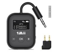 SafeFly Min Adaptateur Avion Bluetooth 5.3, Supporte 2 Casques san Fil, Émetteur Bluetooth pour TV avec aptX Faible Latence, 3.5mm Jack AUX, Transmetteur Audio pour Voyage en Vol, TV, Gym