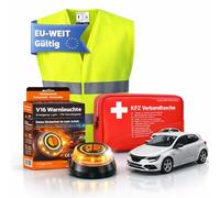 Safeglow Kit 3 en 1 - Lampe d'avertissement V16 & gilet de sécurité et boîte de premiers secours - Homologation IDIADA n° PC21020060 - Triangle de signalisation - Triangle de panne - Pour voiture et