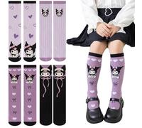 SaFeHoM Lot de 4 paires de chaussettes hautes pour filles, chaussettes longues en coton kawaii mignons, chaussettes longues pour l'extérieur, motif dessin animé, chaussettes épaisses au-dessus du