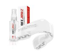 SAFEJAWZ Sport Protège-Dent et Spray désinfectant paquet Protection intégrale pour Tous Les Sports, notamment Le Rugby, Hockey, Karate, Les Arts Martiaux et la Boxe (Blanc, Erwachsene (12+ Jahre))