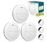 Safeliveo Detecteur de fumée, Batterie de 10 Ans, Pas de LED Clignotante, Fonction silencieuse, avec tampons adhésifs, Son d'alarme de 85 DB, Alarme Incendie Domestique, 3 Pièces