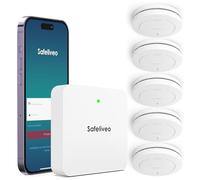 Safeliveo Détecteur de fumée interconnecté WiFi avec Batterie de 10 Ans, Lot de 5 avec Station de Base, certifié TUV Rheinland, Ensemble d'alarme de fumée à contrôle par Application