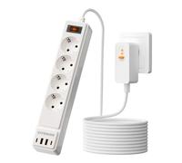 SAFEMORE Multiprise avec protection FI/PRCD 10 mA, 4 prises Schuko avec câble de 2 m, 2 USB-C et 2 USB-A (4,8 A), 16 A/230 V, protection contre les surtensions, multiprise pour la maison et le bureau