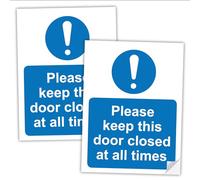 Safesign Lot de 2 autocollants en PVC avec inscription « Please Keep This Door Closed At All Times » - 200 mm x 150 mm - En vinyle imperméable - Conforme à la norme EN ISO 7010:2012