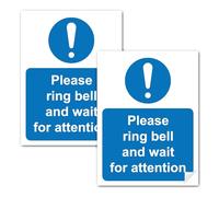 Safesign Lot de 2 autocollants en vinyle avec inscription « Please Ring The Bell And Wait For Attention » 200 x 150 mm - Conforme à la norme EN ISO 7010:2012
