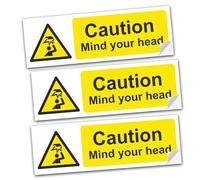 Safesign Lot de 3 autocollants en vinyle Mind Your Head 300 x 100 mm - Sécurité santé et santé en vinyle imperméable conforme à la norme EN ISO 7010:2012