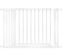 Safetots Barrière Élégante en Bois Blanc, Barrière de Sécurité à Fixation par Pression, Barrière pour Escaliers, Couloirs et Portes, Ouverture Extra Large de 73cm, 115cm - 123cm