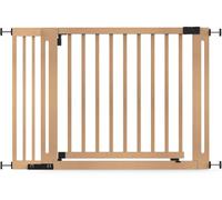 Safetots Barrière Élégante en Bois Naturel, Barrière de Sécurité à Fixation par Pression, Barrière pour Escaliers, Couloirs et Portes, Ouverture Extra Large de 73cm, 115cm - 123cm
