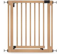 Safetots Barrière Élégante en Bois Naturel, Barrière de Sécurité à Fixation par Pression, Barrière pour Escaliers, Couloirs et Portes, Ouverture Extra Large de 57cm, 79cm - 87cm