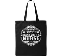 Safety First Drink with A Nurse Sac fourre-tout en coton écologique naturel Noir, Noir , Taille unique