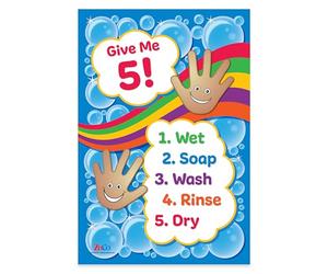 Safety Magnets Poster plastifié « Give Me 5 » de lavage des mains - 30,5 x 45,7 cm - Panneau « Wash Hands » pour enfants - Affiche d'hygiène des mains pour garderie, pré-maternelle et primaire -
